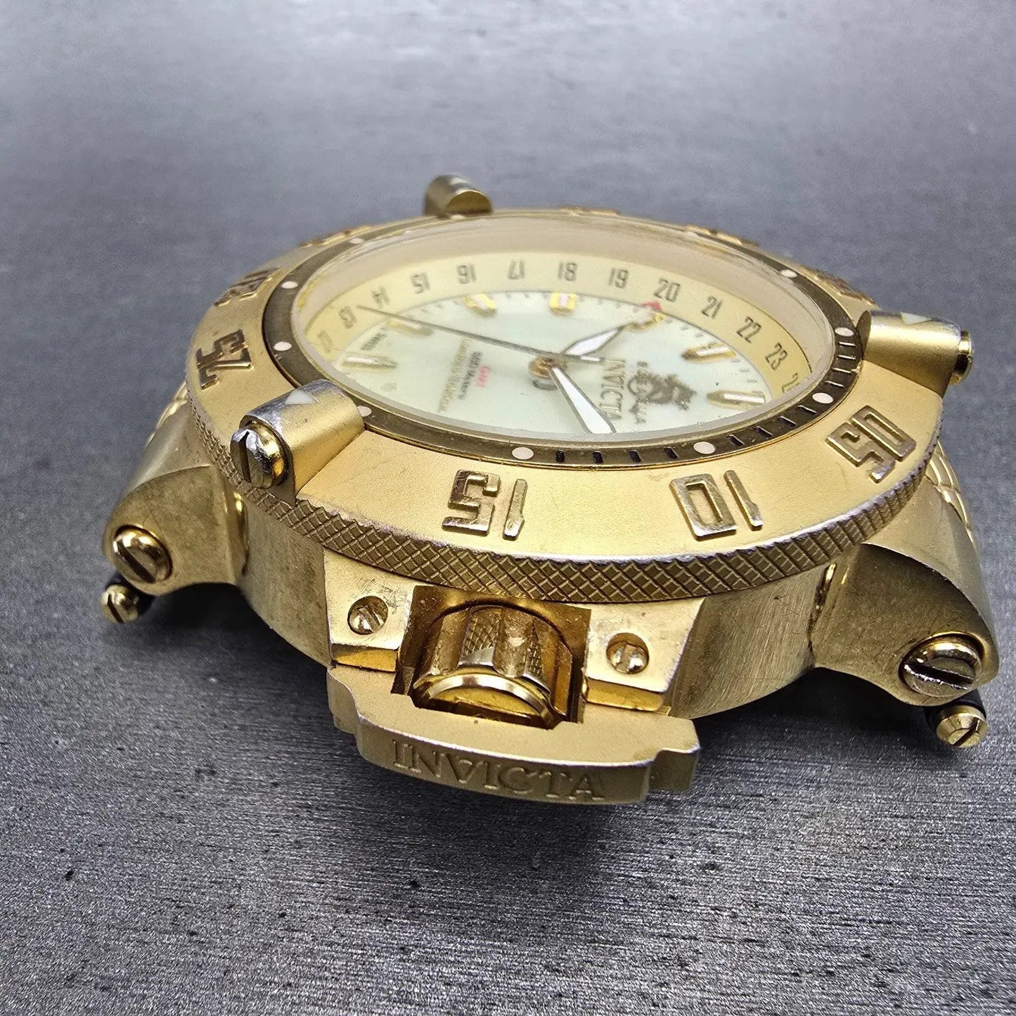 Invicta Sub Aqua Noma III Watch Men 50mm MOP Dial Gold Tone Date 0738 NewBattery5