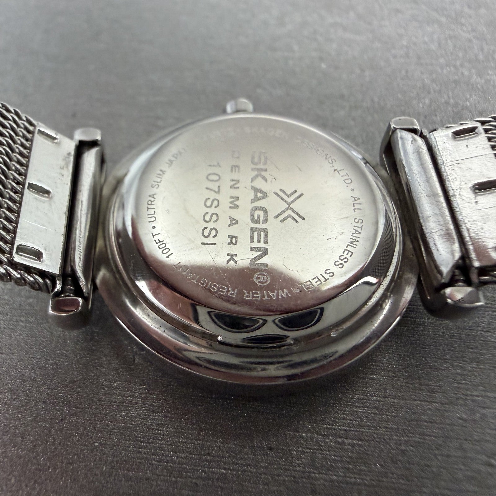 Skagen Watch Women 25mm Blue Dial Silver Tone Round Mesh Band 107SSSI New Batt9