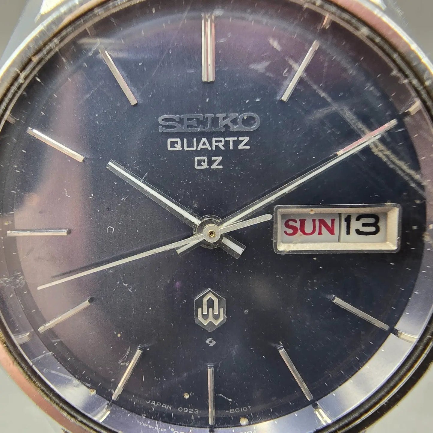 Seiko QZ Watch Men 36mm Blue Dial Silver Tone Daydate READ!!! 0923-8010 New Batt1