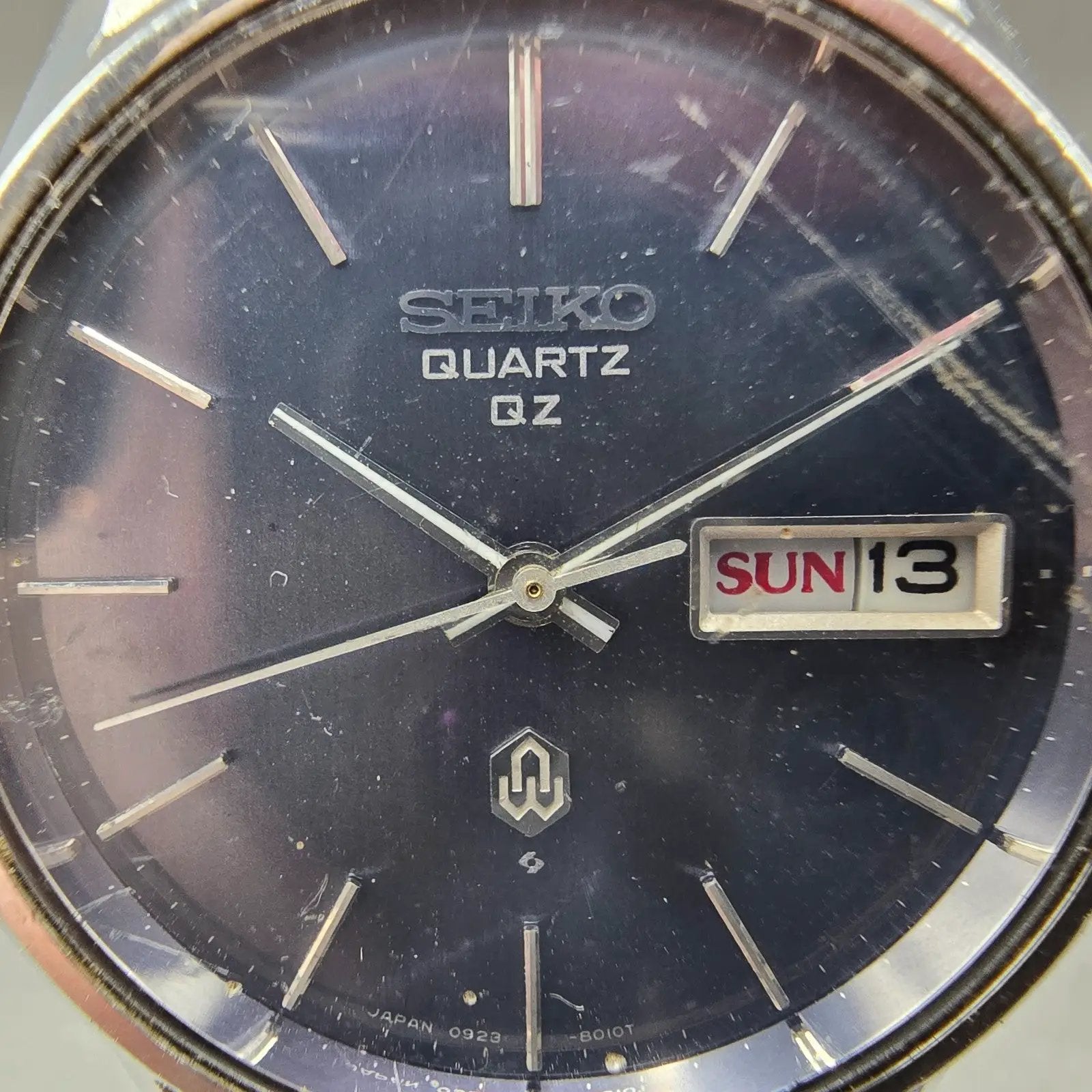 Seiko QZ Watch Men 36mm Blue Dial Silver Tone Daydate READ!!! 0923-8010 New Batt1