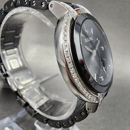 Bulova Rubaiyat Watch Women 35mm Black Dial Black Ceramic Diamond Bezel 98R266 B3