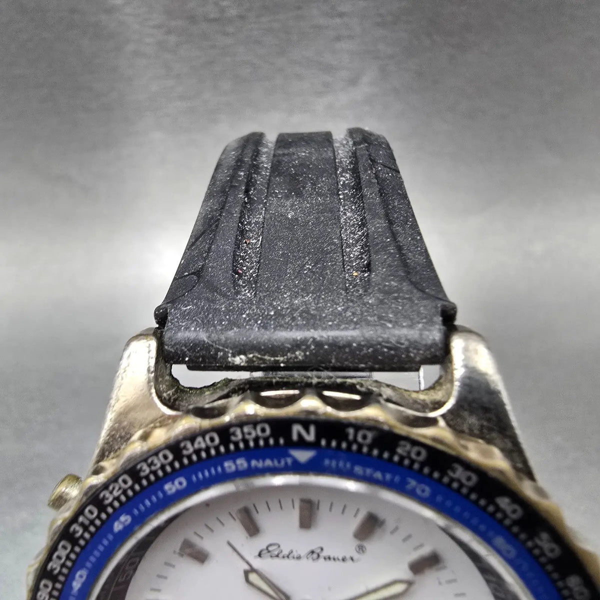 Eddie Bauer Analog Digital Watch Men 40mm White Dial Silver Alarm Chrono New Bat4