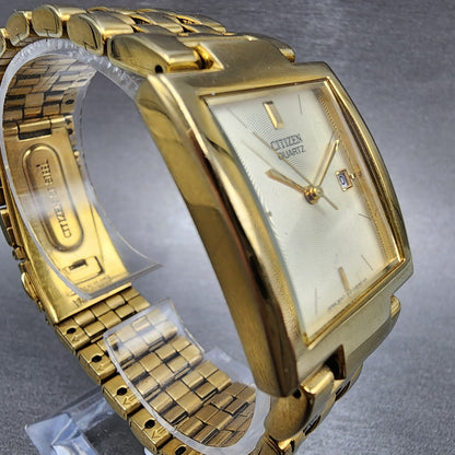 Citizen Tank Watch Men 27mm Champagne Dial Gold Tone Rectangle New Battery
