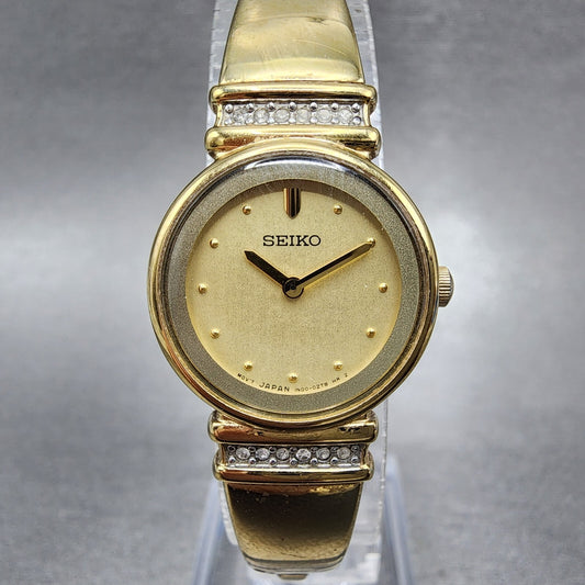 Seiko Watch Women 21mm Gold Dial Gold Tone Round 1N00-0SC0 New Battery