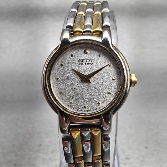 Seiko Watch Women 20mm Silver Dial Two Tone Round 1N00-0G69 New Battery Vintage0