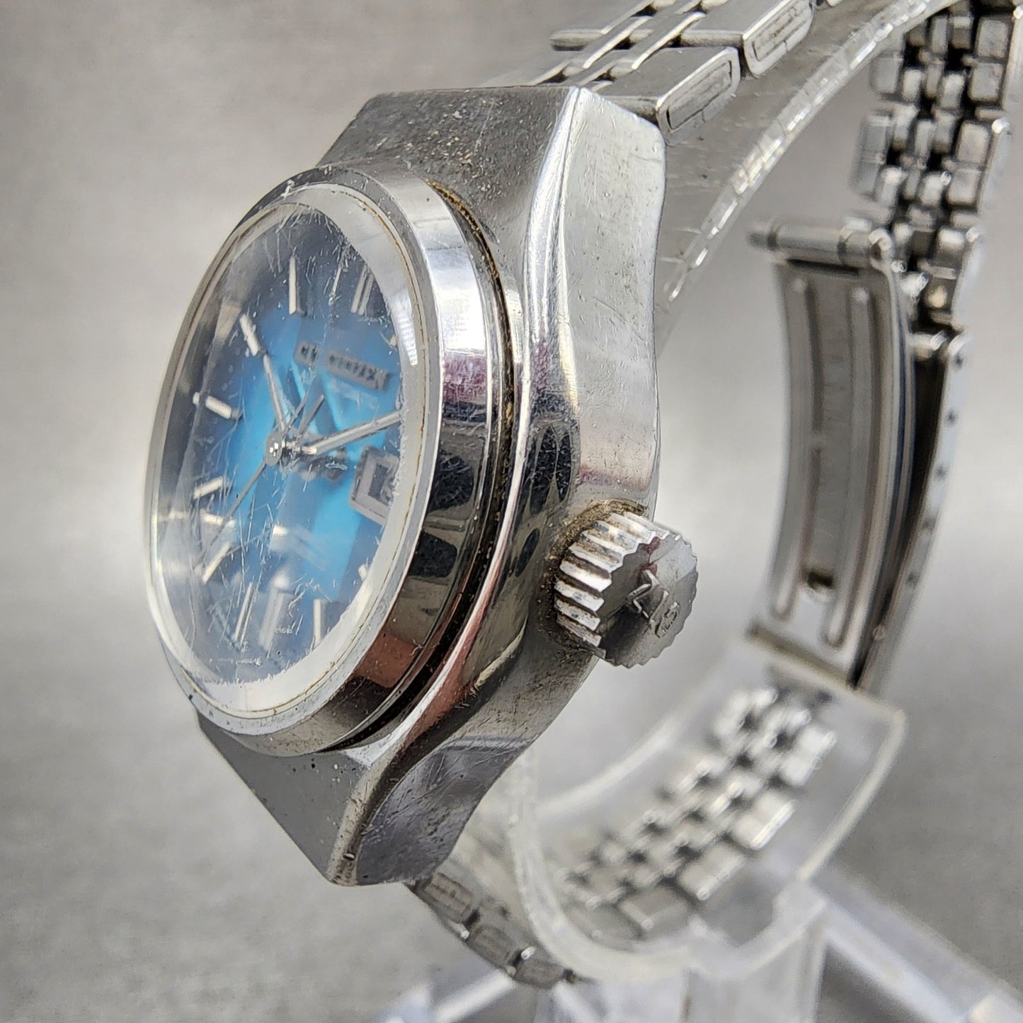 Citizen Automatic Watch Women 26mm Blue Dial Silver Tone Daydate Runs 6600 VTG2