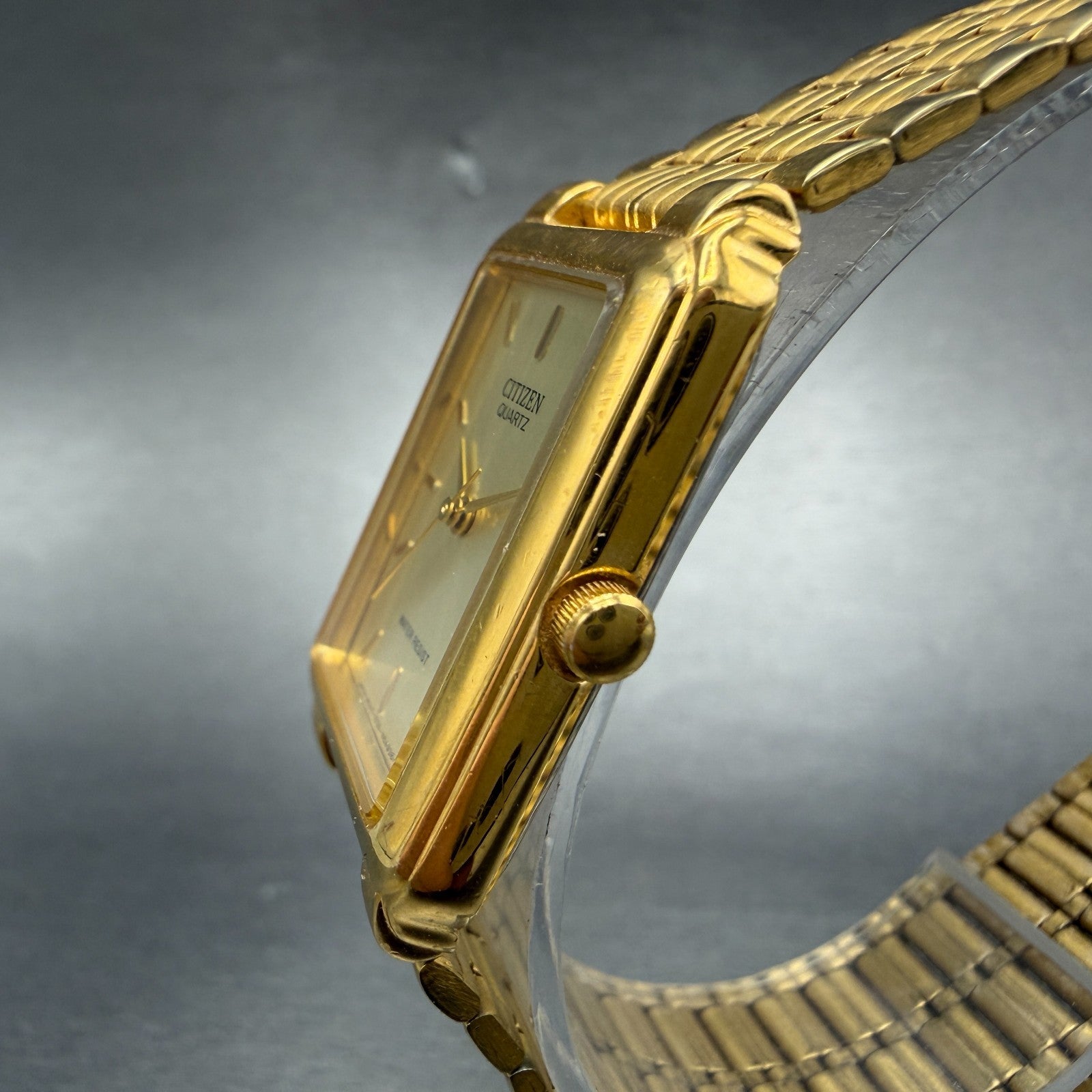 Citizen Tank Watch Unisex 24mm Champagne Dial Gold Tone Rectangle New Battery2