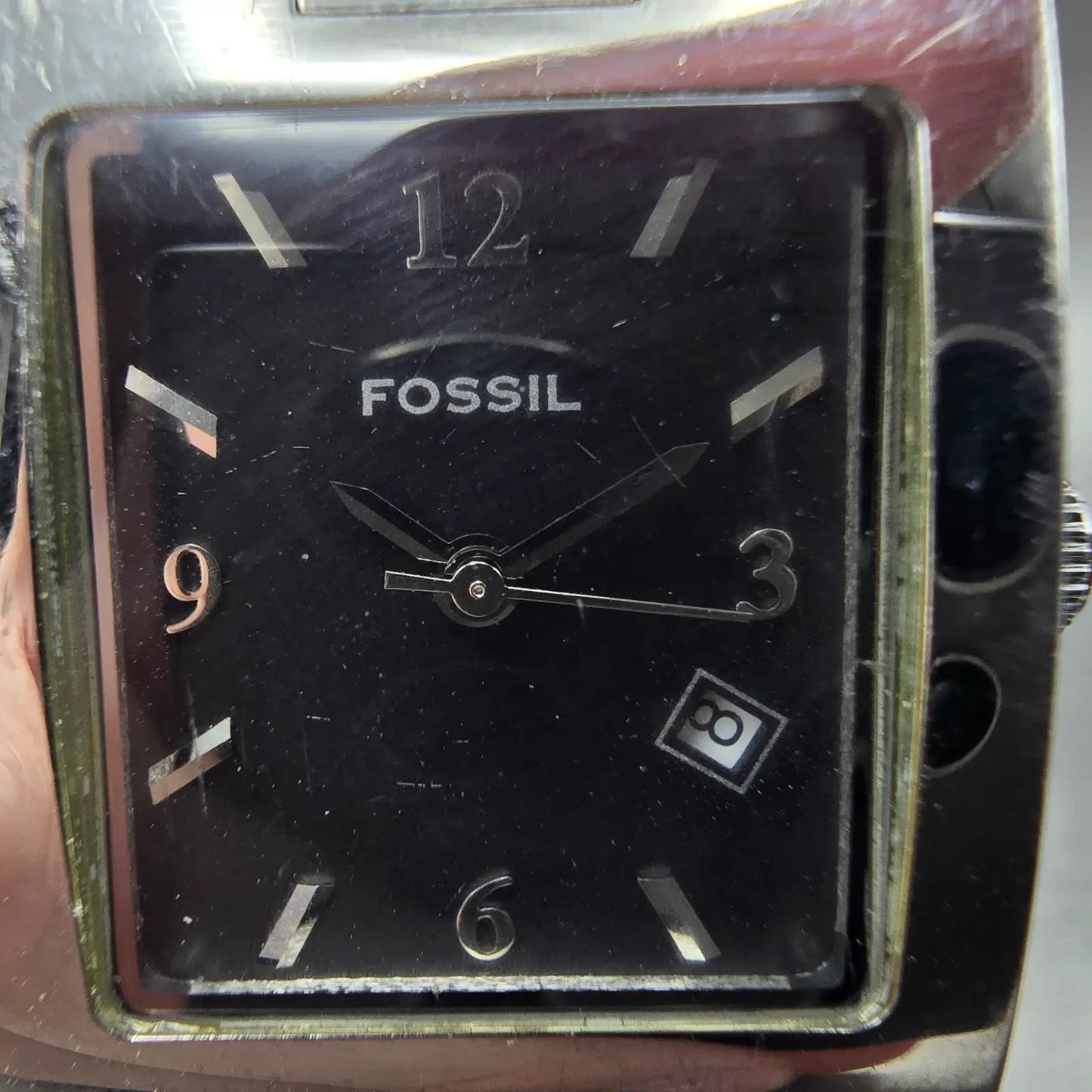 Fossil Tank Watch Women 24mm Black Dial Silver Tone Date PR-5229 New Battery1