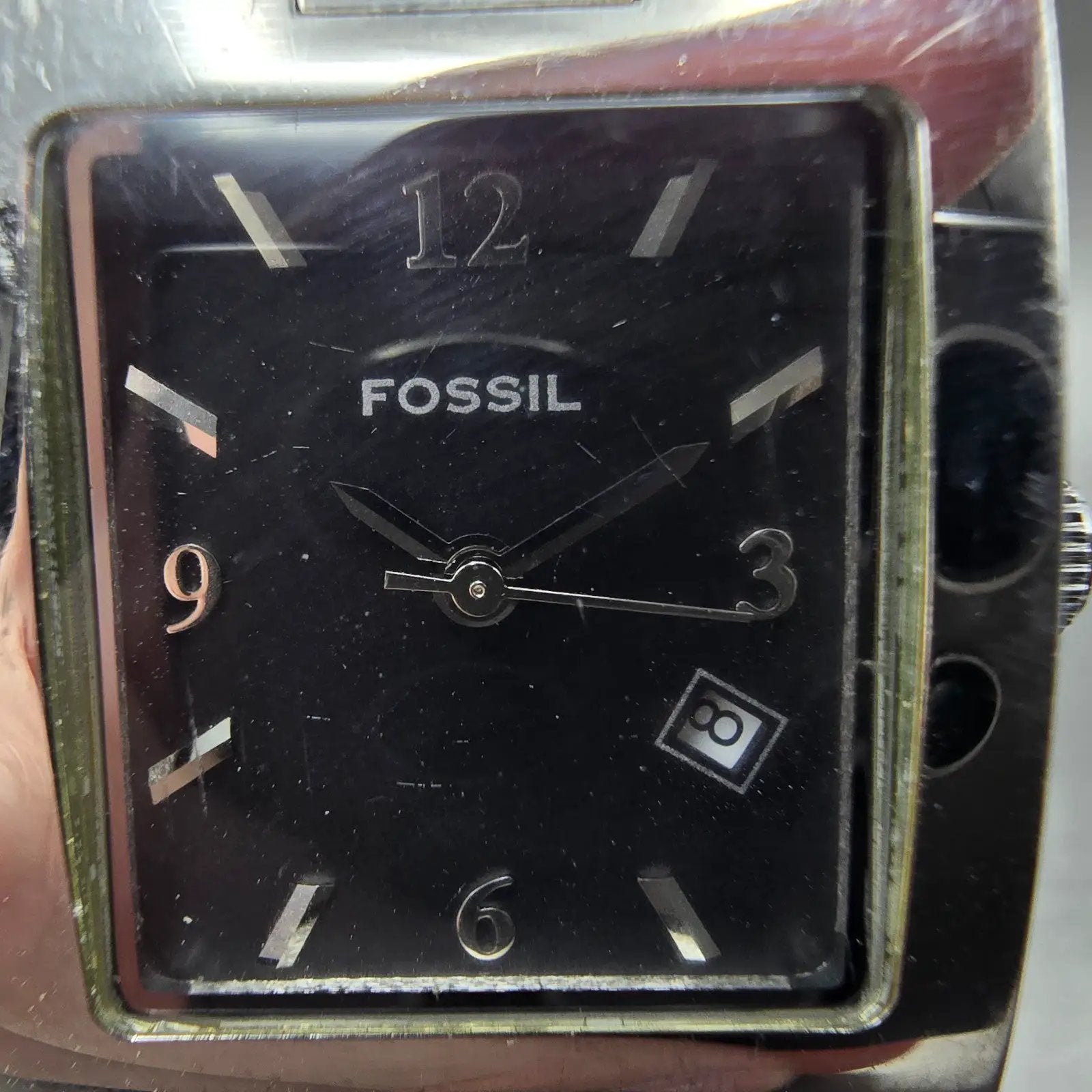 Fossil Tank Watch Women 24mm Black Dial Silver Tone Date PR-5229 New Battery1