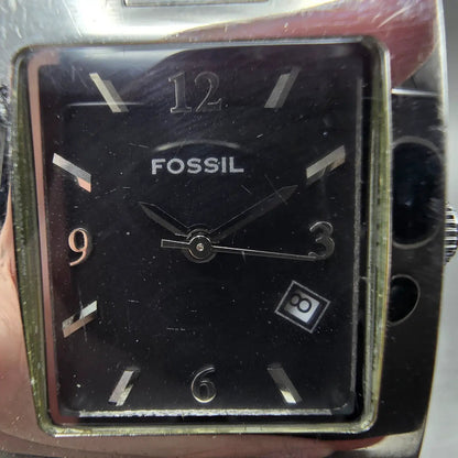 Fossil Tank Watch Women 24mm Black Dial Silver Tone Date PR-5229 New Battery1