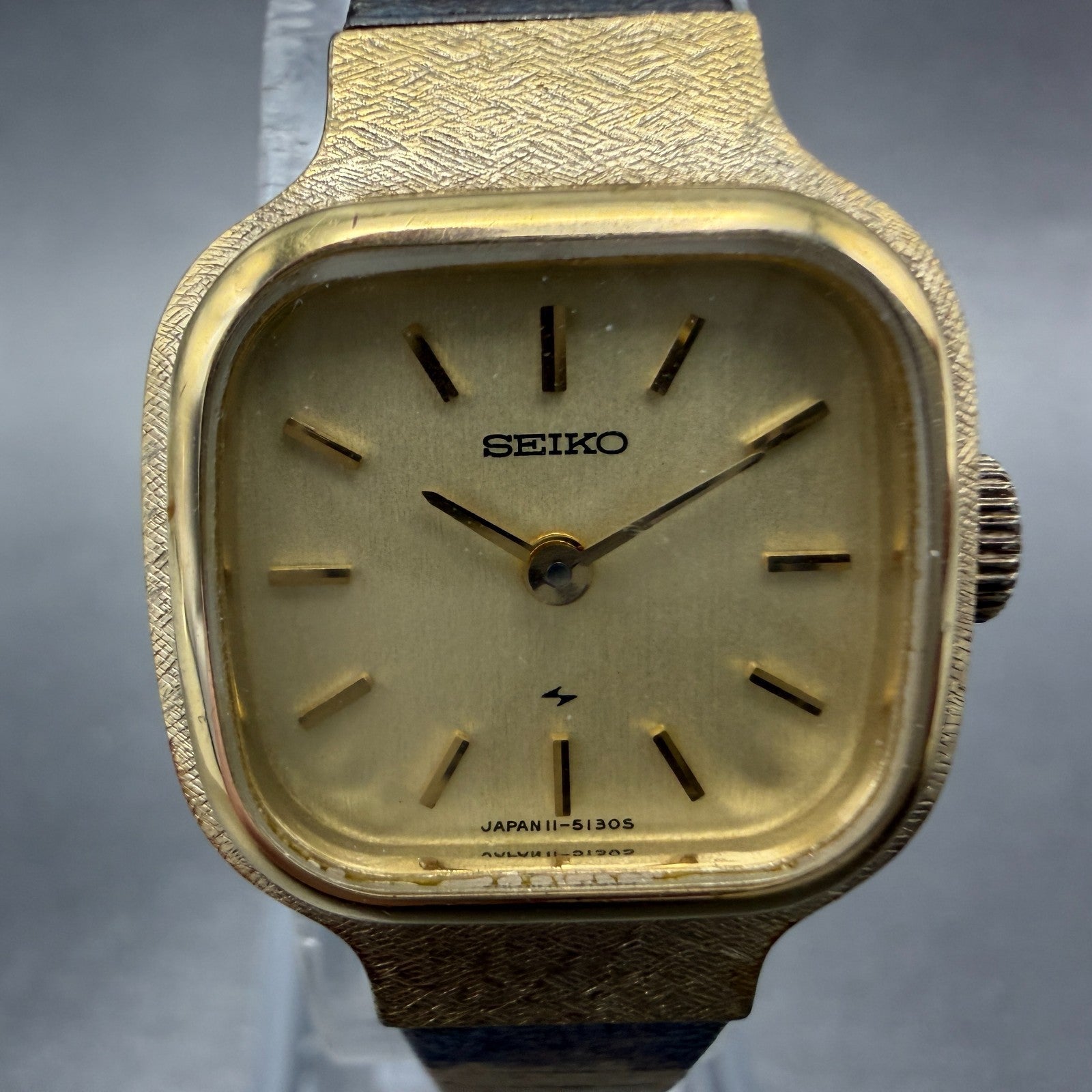 Seiko Watch Women 20mm Champagne Dial Gold Tone Rectangle Manual 11-5010 Runs1
