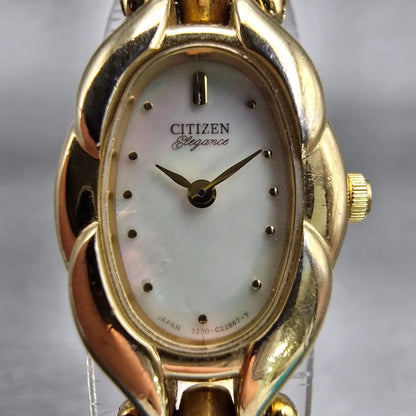Citizen Elegance Watch Women 16mm MOP Dial Gold Tone Oval 3220-328311 New Batt1