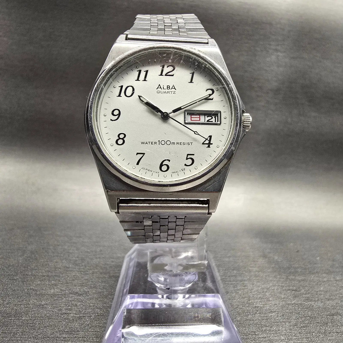 Seiko Alba Watch Men 35mm Silver Dial Silver Tone Daydate Round Y143-8141 NewBat5