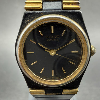 Seiko Watch Women 20mm Black Dial Black & Gold Tone Round 7321-0249 New Battery1