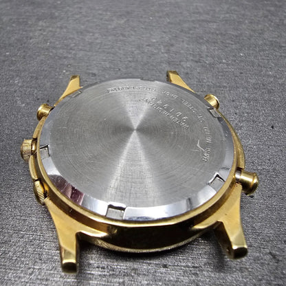 Seiko World Time Watch Men 37mm Black Dial Gold Tone Alarm Date 5T52-6A39 PARTS79