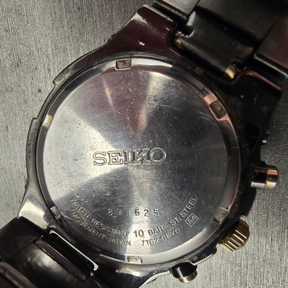 Seiko Chronograph Watch Men 39mm Black Dial Date Alarm 7T62-0FY0 New Battery10