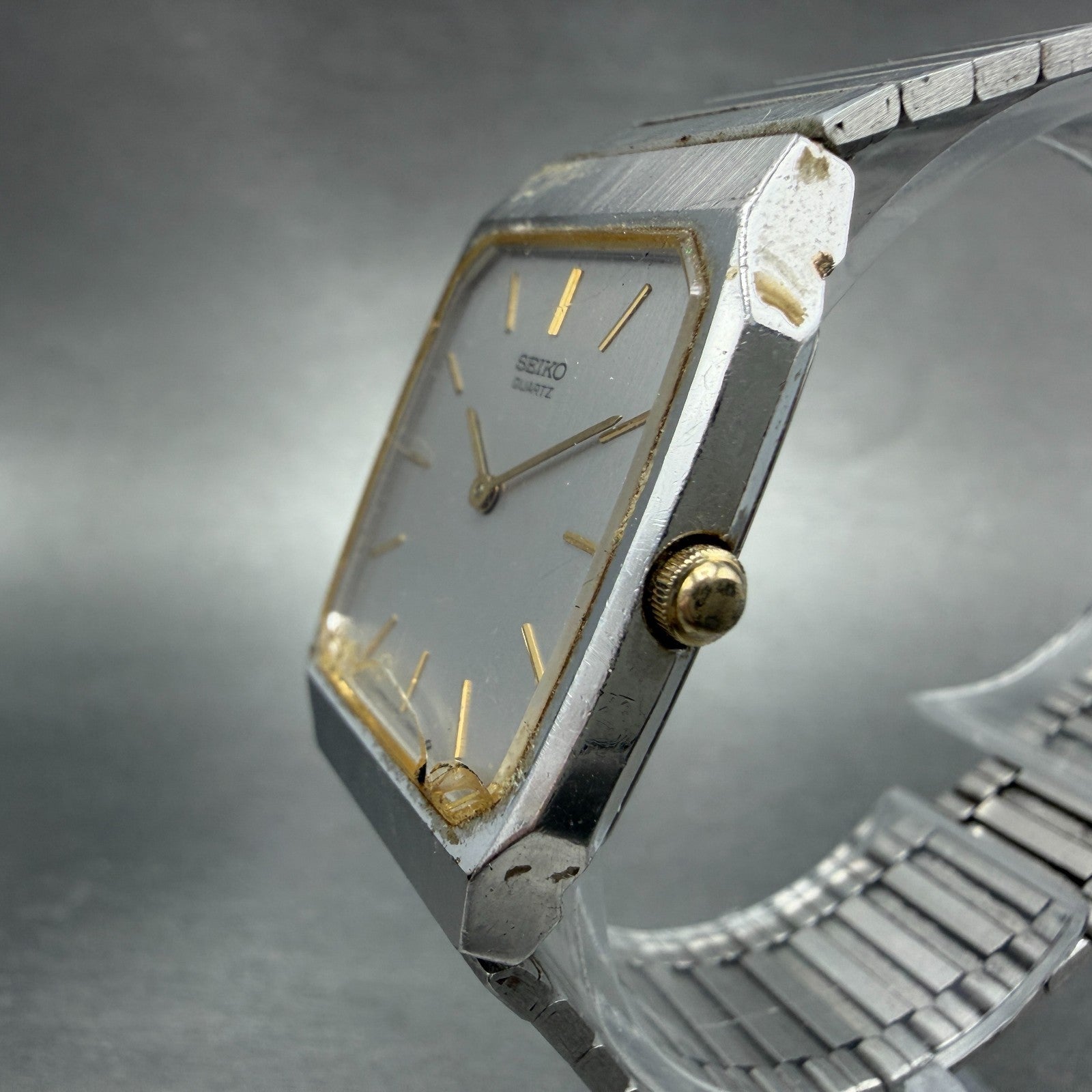 Seiko Tank Watch Men 27mm Silver Tone Silver Tone 6530-5530 New Battery Vintage2