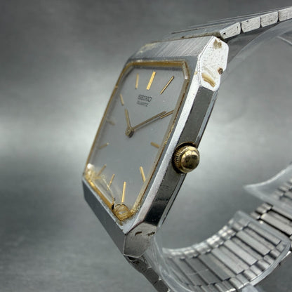 Seiko Tank Watch Men 27mm Silver Tone Silver Tone 6530-5530 New Battery Vintage2
