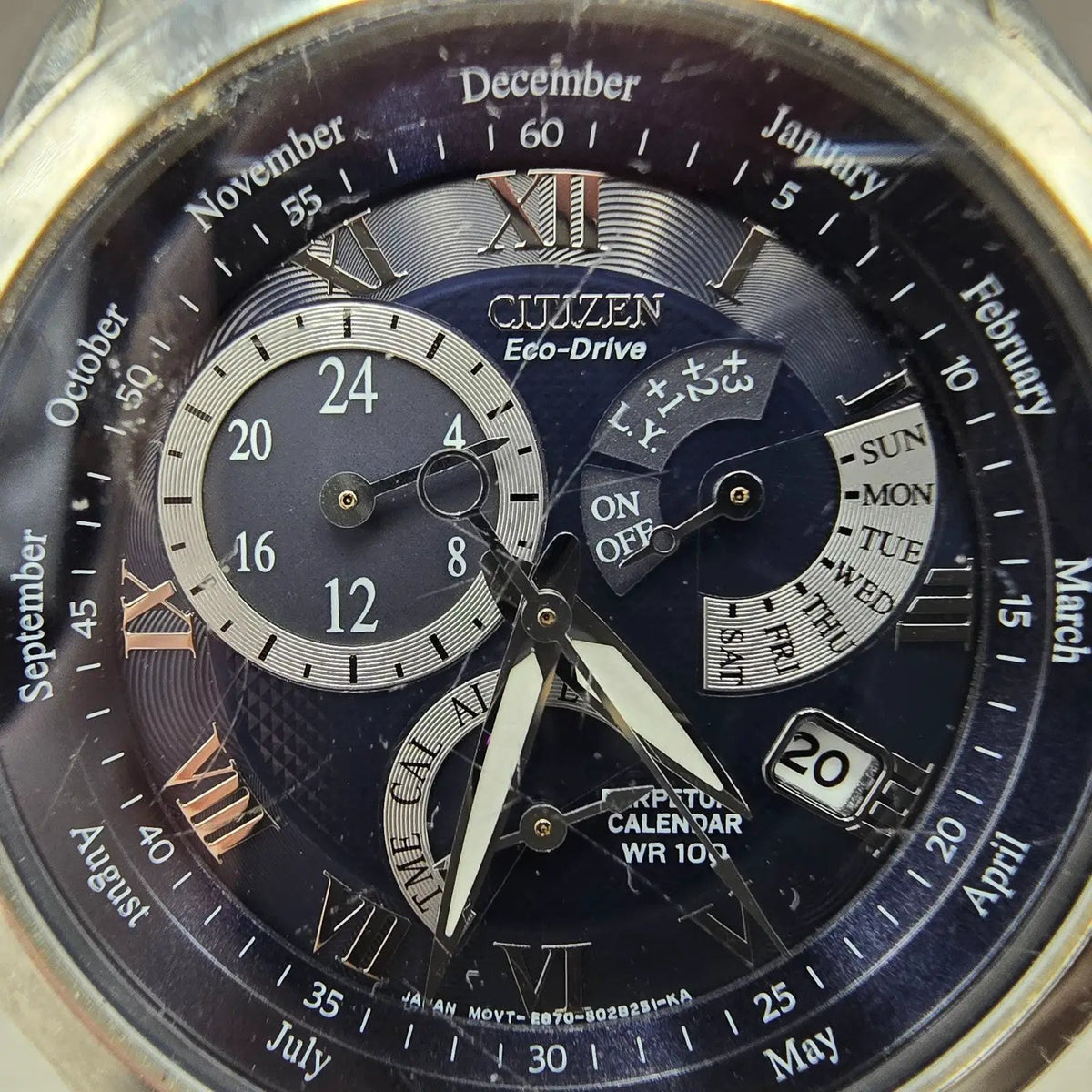 Citizen Eco-Drive Perpetual Calendar Watch Men 39mm Black Dial Steel Alarm RunsL1