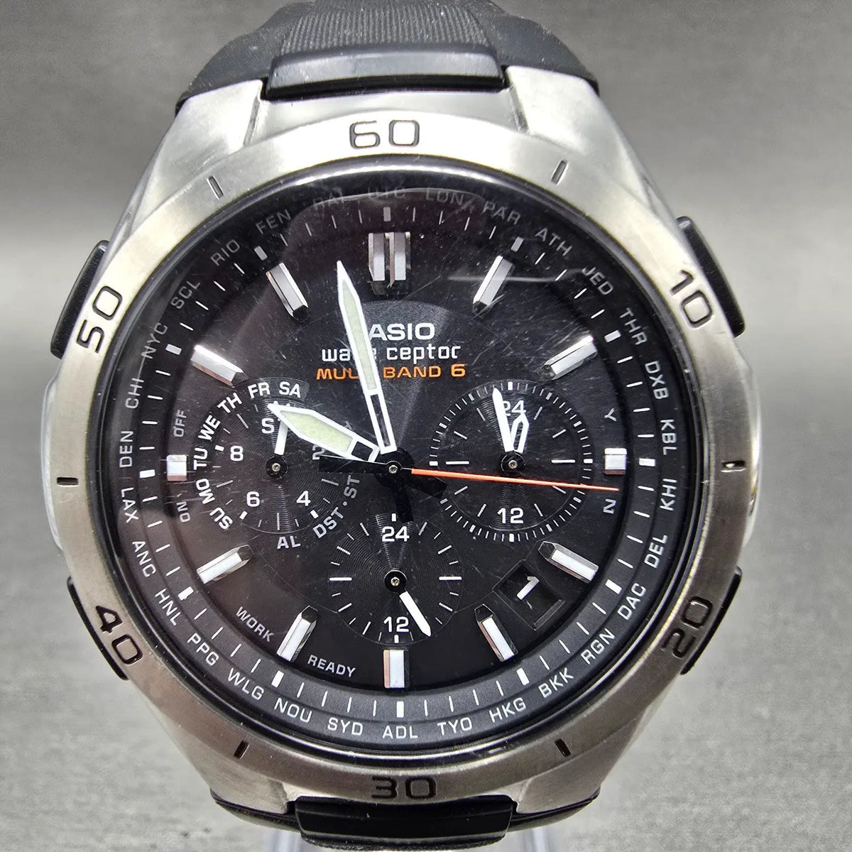 Casio Waveceptor WVQ-M410 Watch Men 43mm Black Dial Silver Tone Date Solar Runs60