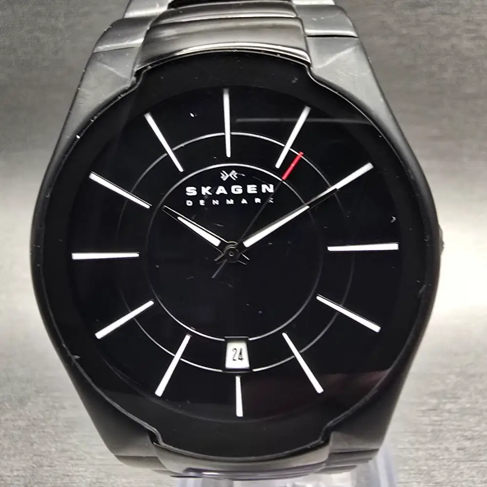 Skagen Watch Men 41mm Black Dial Titanium Date Round SKW6031 New Battery1