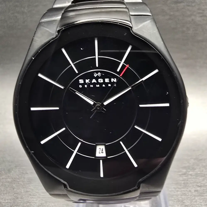 Skagen Watch Men 41mm Black Dial Titanium Date Round SKW6031 New Battery1