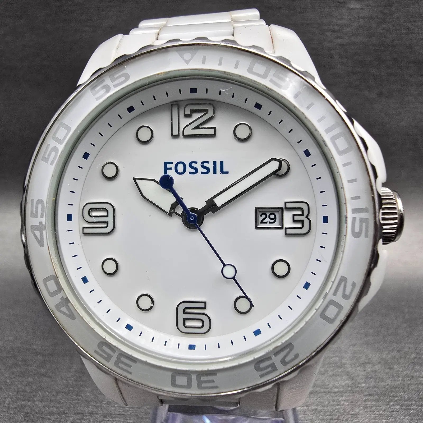 Fossil Dive Watch Womens 48mm White Dial Two Tone Date Round CE-5009 New Battery1
