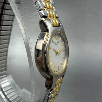 Seiko Watch Women 20mm White Dial Two Tone Round 1N00-1A49 New Battery Vintage3