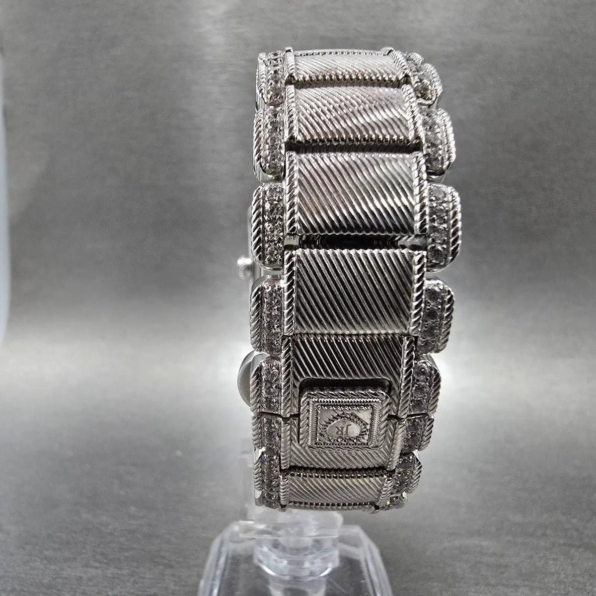 Judith Ripka Tank Watch Women 25mm MOP Dial Silver Tone Crystal Bezel New Batt7