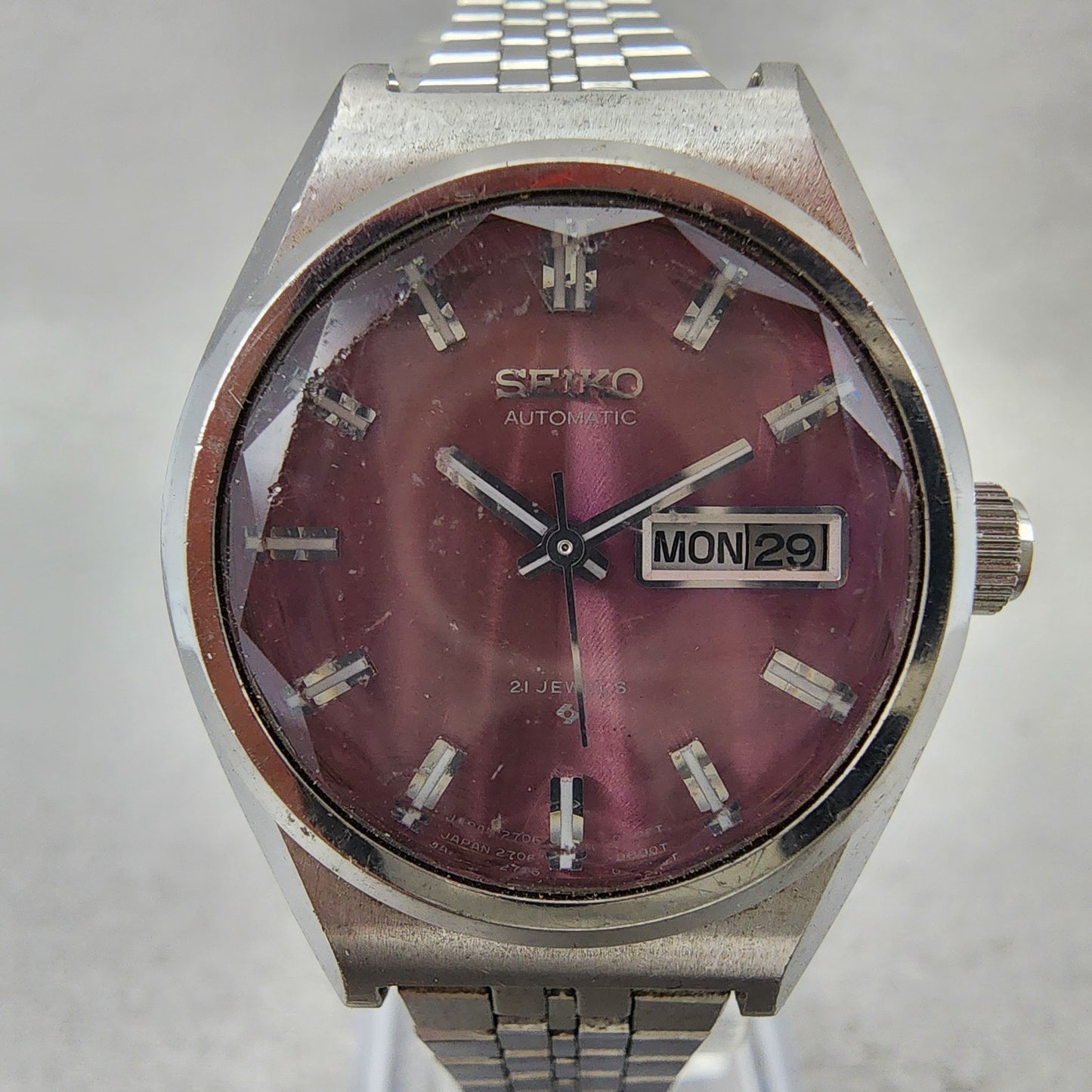 Seiko Automatic Watch Women 26mm Pink Dial Silver Tone Daydate 27060340 PARTS2