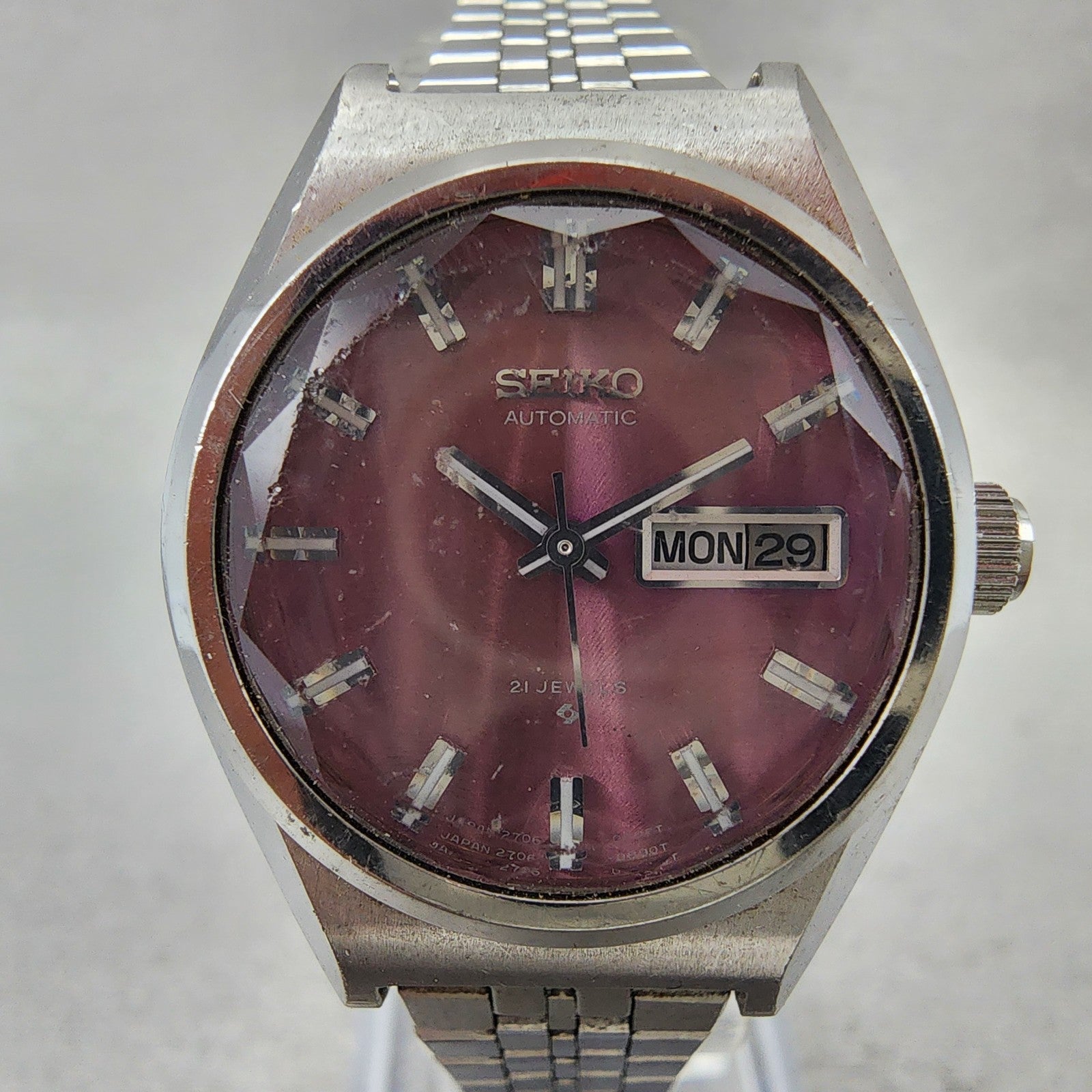 Seiko Automatic Watch Women 26mm Pink Dial Silver Tone Daydate 27060340 PARTS2