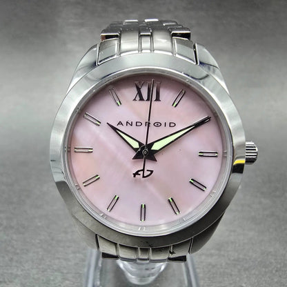 Android Watch Women 32mm Pink MOP Dial Steel Round AD771 New Battery0