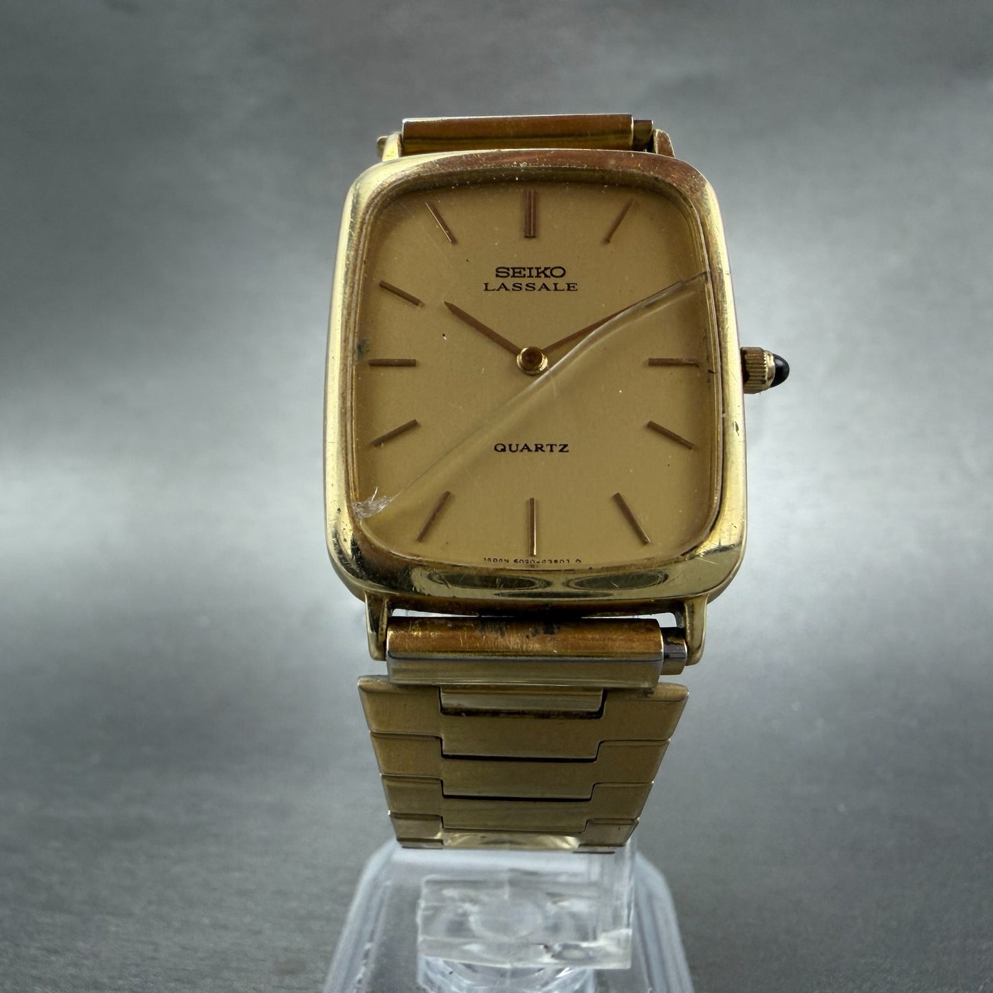 Seiko Lassale Tank Watch Men 26mm Champagne Dial Gold Tone 6020-5909 New Battery5