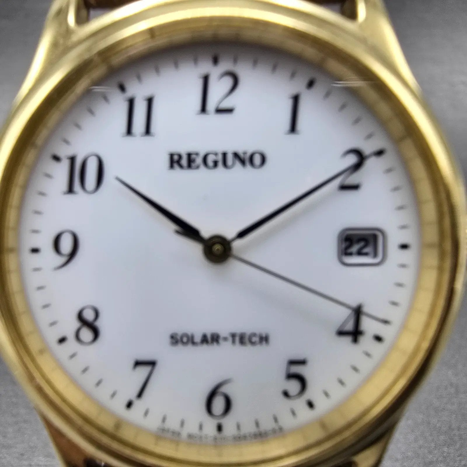 Citizen Reguno Solar Watch Men 33mm White Dial Gold Tone Date E111-T017223 Runs1