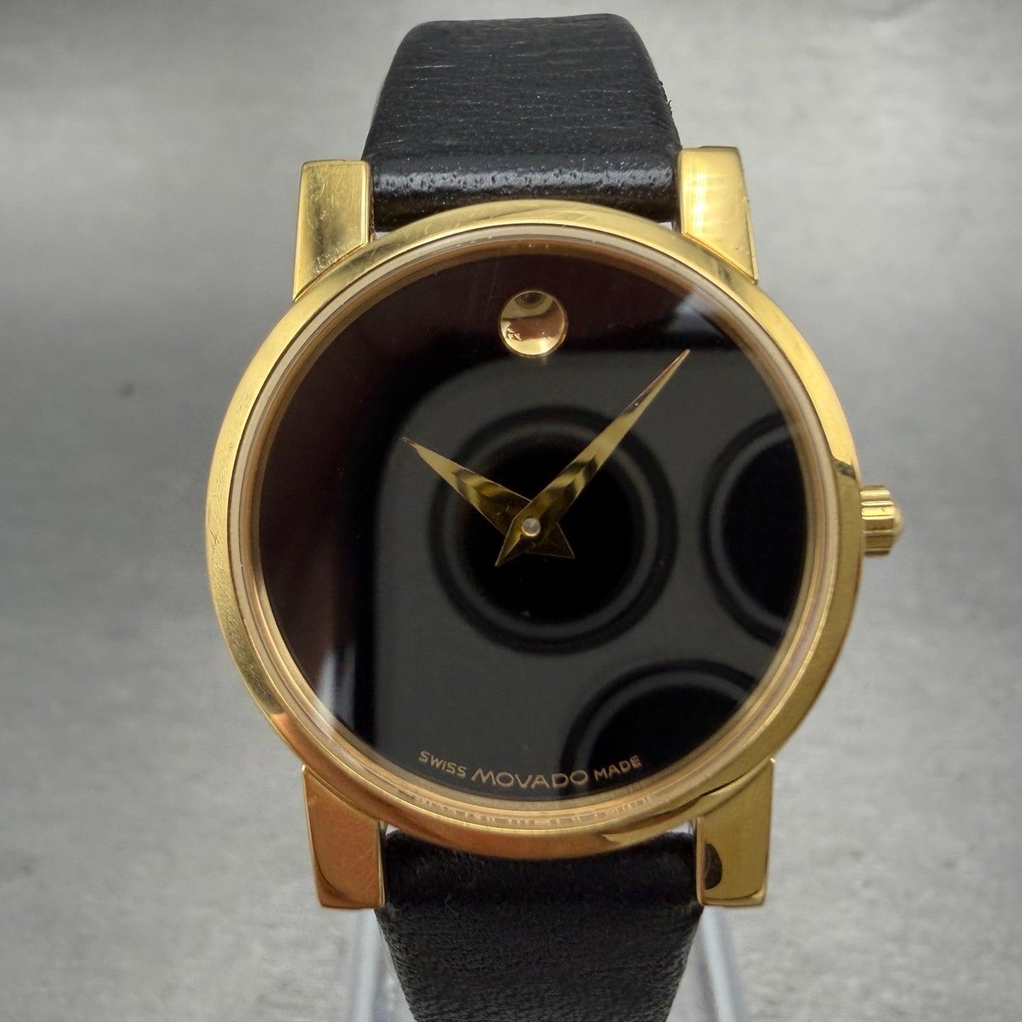 Movado Museum Watch Women 25mm Black Dial Gold Tone Round 87 A1 845 New Battery80