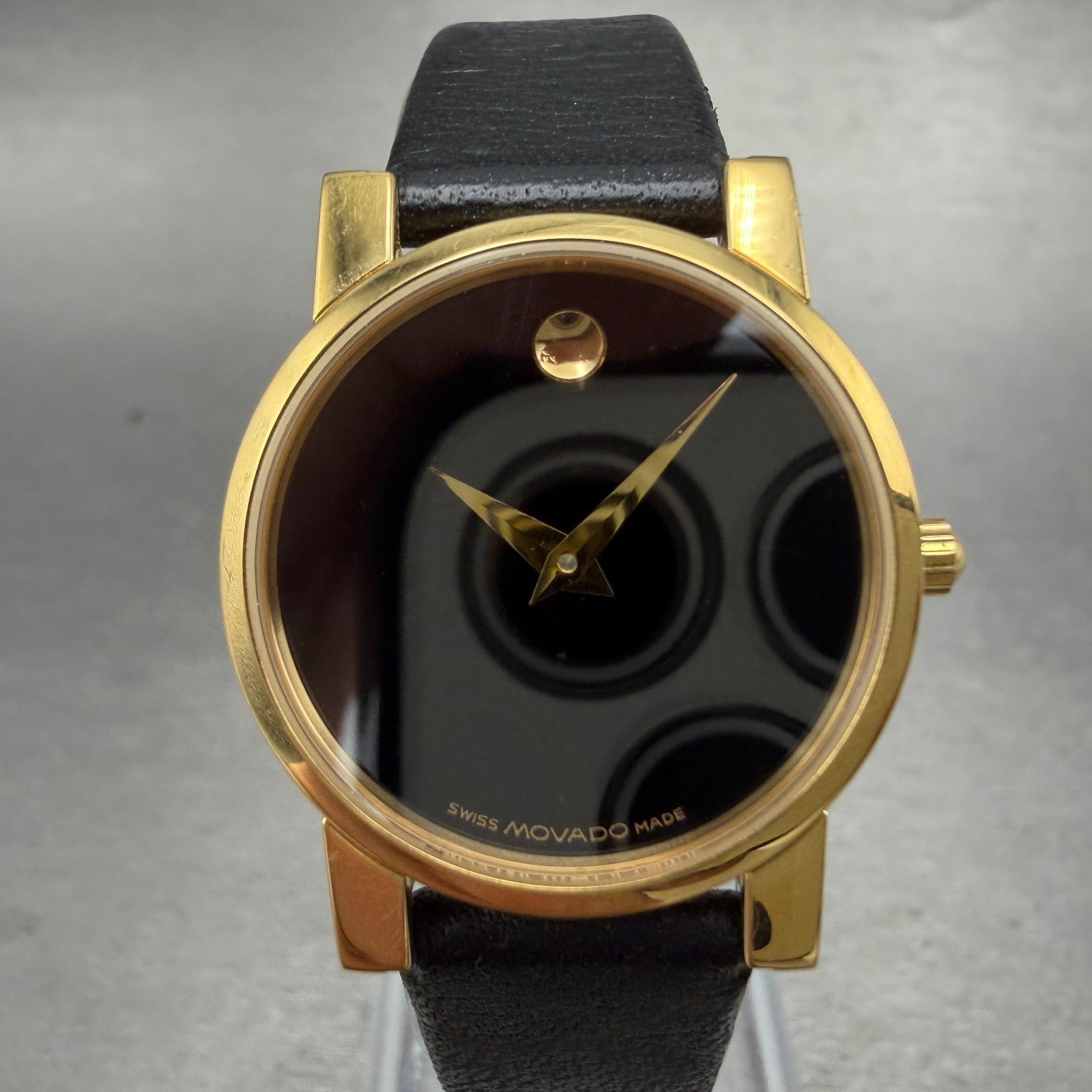 Movado Museum Watch Women 25mm Black Dial Gold Tone Round 87 A1 845 New Battery80