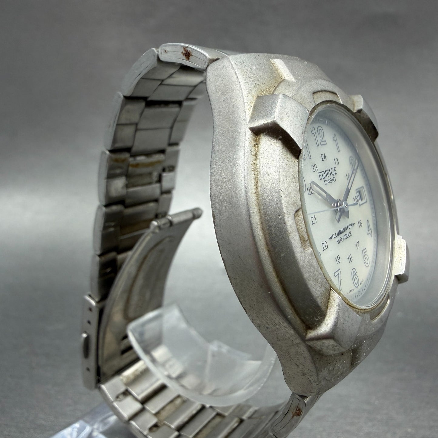 Casio Edifce Watch Men Cream Dial Silver Tone Date Round MMW-100 New Battery3
