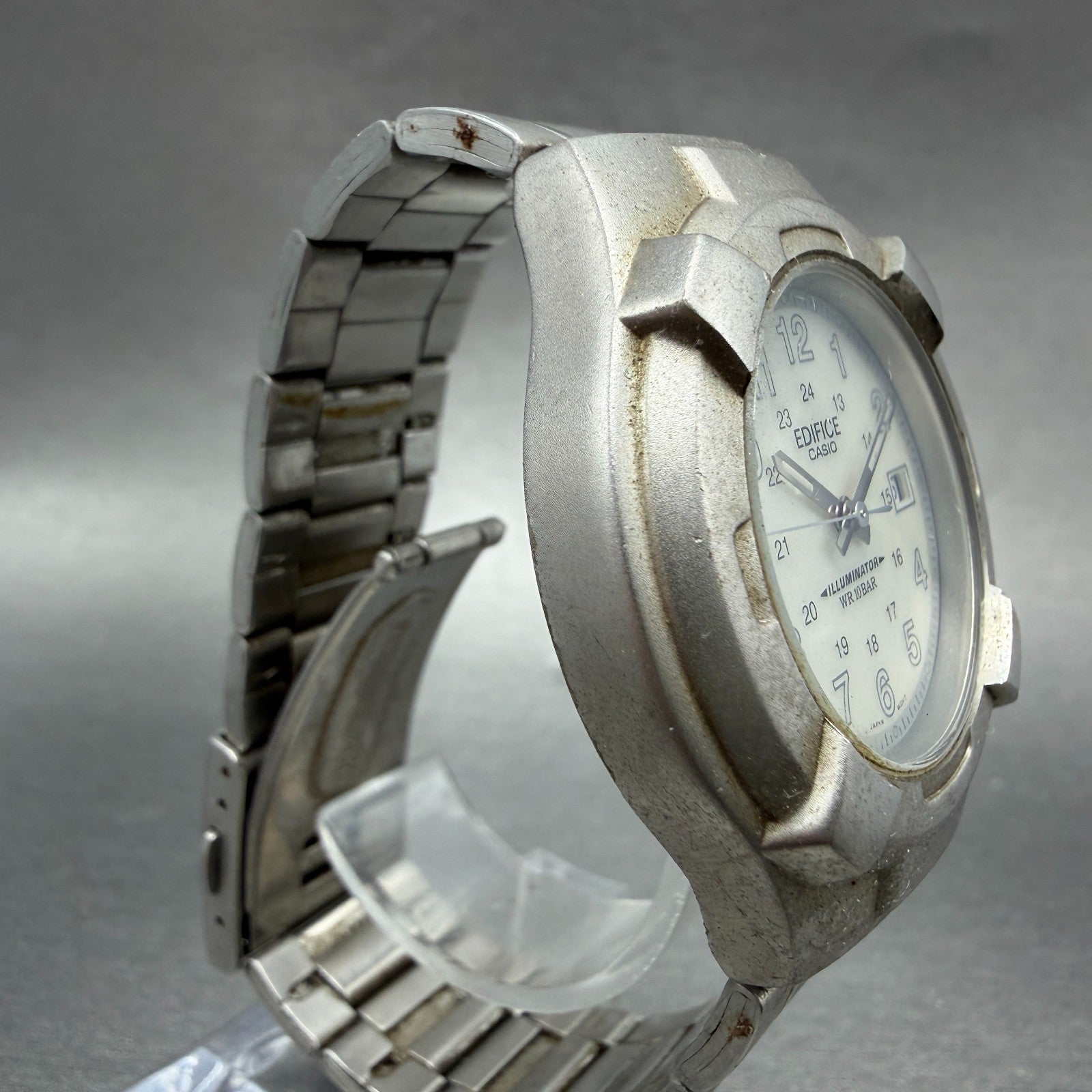 Casio Edifce Watch Men Cream Dial Silver Tone Date Round MMW-100 New Battery3