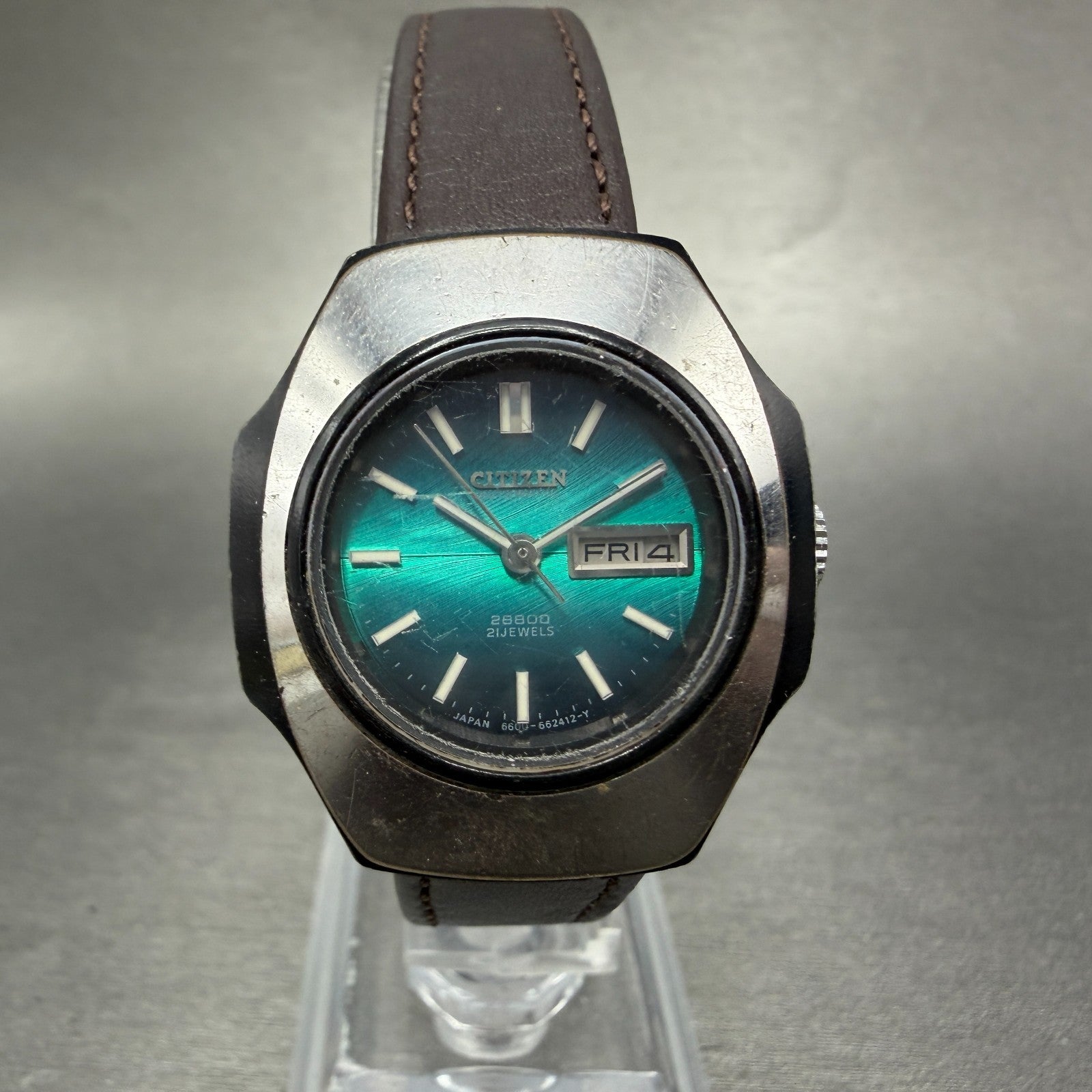 Citizen Automatic Watch Women 29mm Blue Green Dial Silver Daydate 4-661052 Runs0