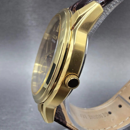 Citizen Eco-Drive Watch Men 37mm Brown Dial Gold Date Small Seconds Works WBox3