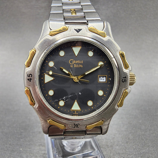 Bulova Caravelle Watch Men 37mm Black Dial Two Tone Date 40b58 New Battery
