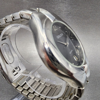 Gruen Watch Men 37mm Gray Dial Silver Tone Date Round PC32 New Battery