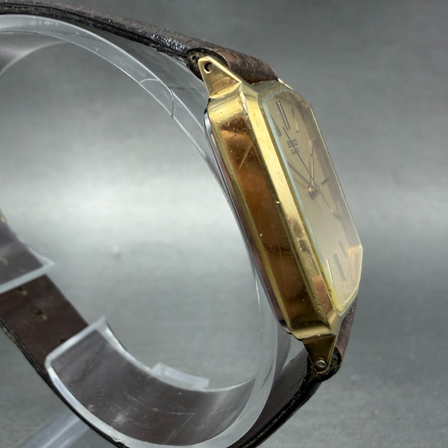 Seiko Watch Men 26mm Champagne Dial Gold Tone Rectangle 8621-5019 PARTS Vintage4