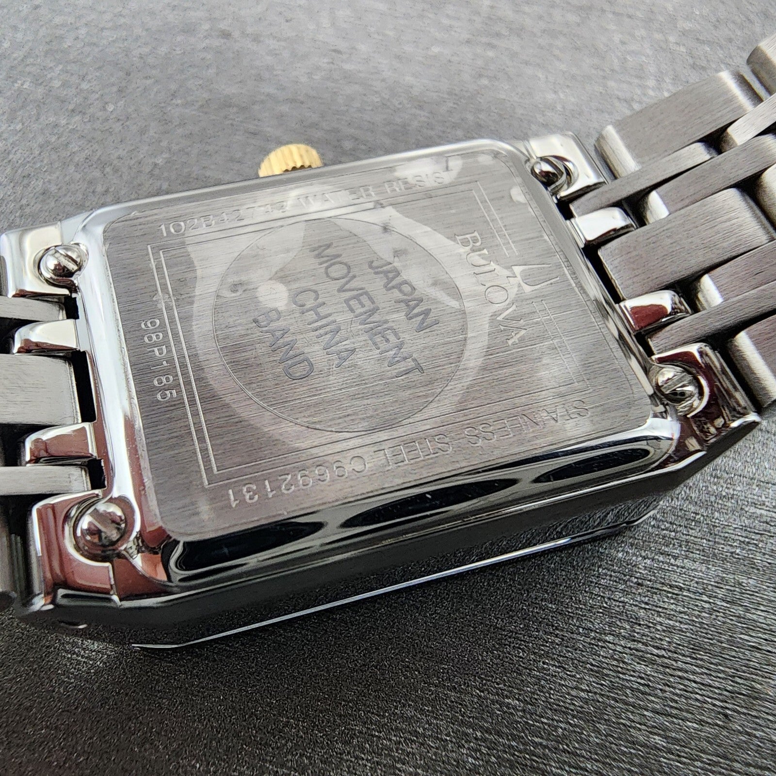Bulova Quadra Tank Watch Women 21mm Black Dial Two Tone Rectangle 98P185 CHIPPED9