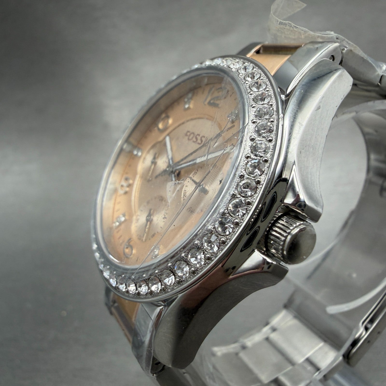Fossil Riley Watch Women 38mm Rose Dial Two Tone Daydate Round ES4145 New Batt2