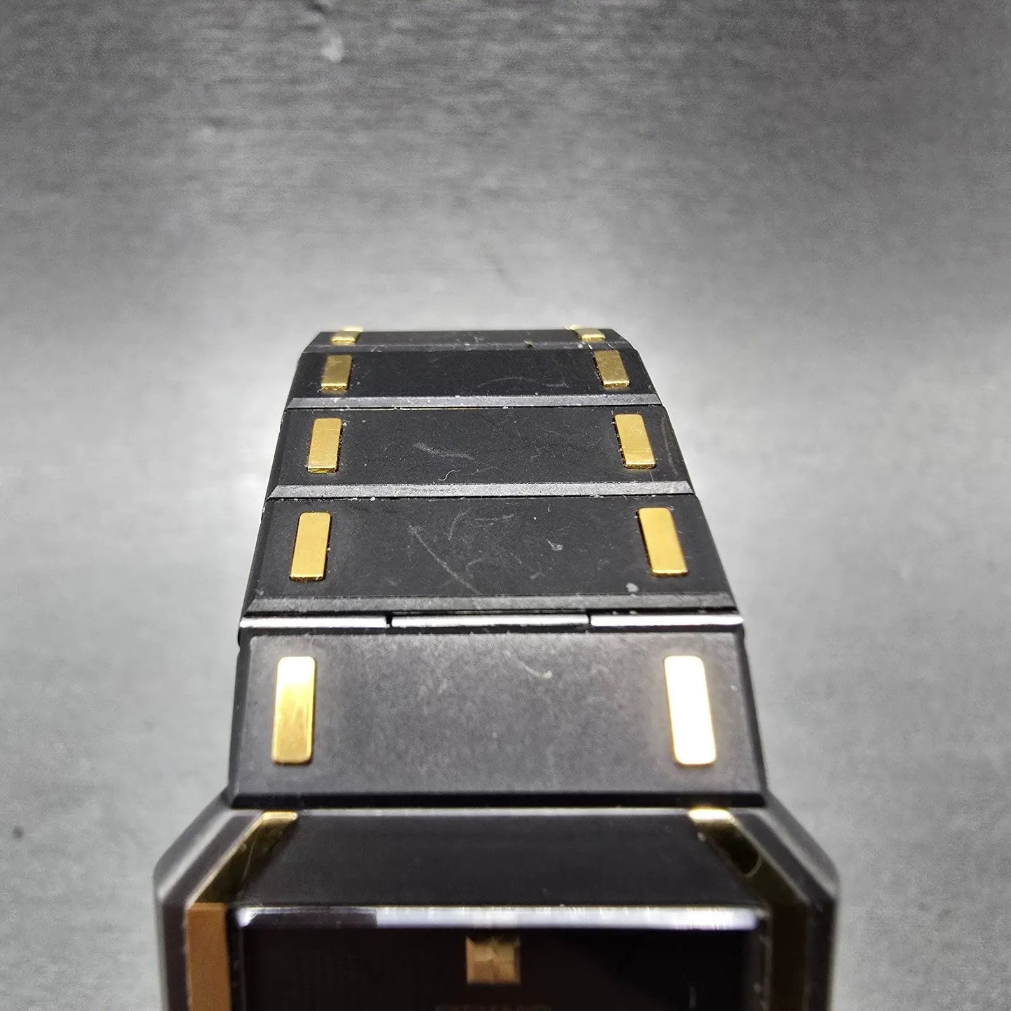 Seiko Tank Watch Men 26mm Black Dial Black & Gold Tone Rectangle 7430-5470 PARTS5