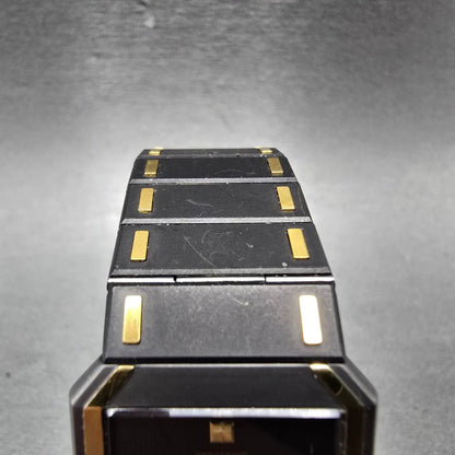 Seiko Tank Watch Men 26mm Black Dial Black & Gold Tone Rectangle 7430-5470 PARTS5