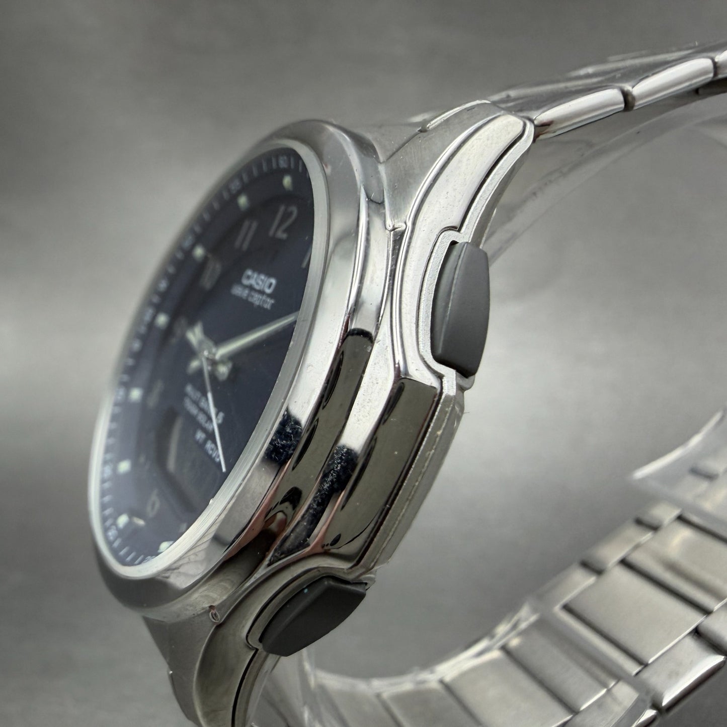 Casio Wave Ceptor Watch Men 42mm Blue Dial Steel Solar Analog Digital Works ABC2