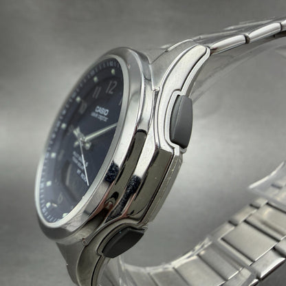 Casio Wave Ceptor Watch Men 42mm Blue Dial Steel Solar Analog Digital Works ABC2