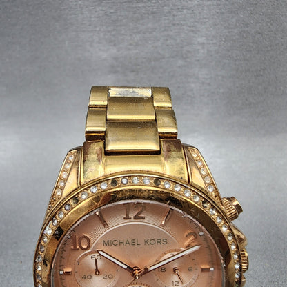 Michael kors Blair Watch Women 39mm Rose Dial Rose Gold Tone Date Round New Batt4